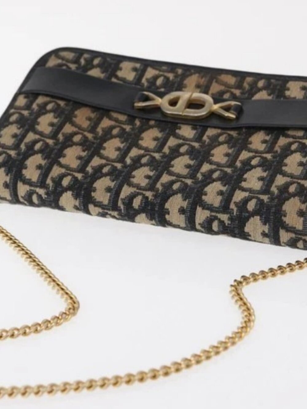 Christian Dior Trotter Canvas Chain Shoulder Bag Navy Gold Auth 162506A - Picture 6 of 16